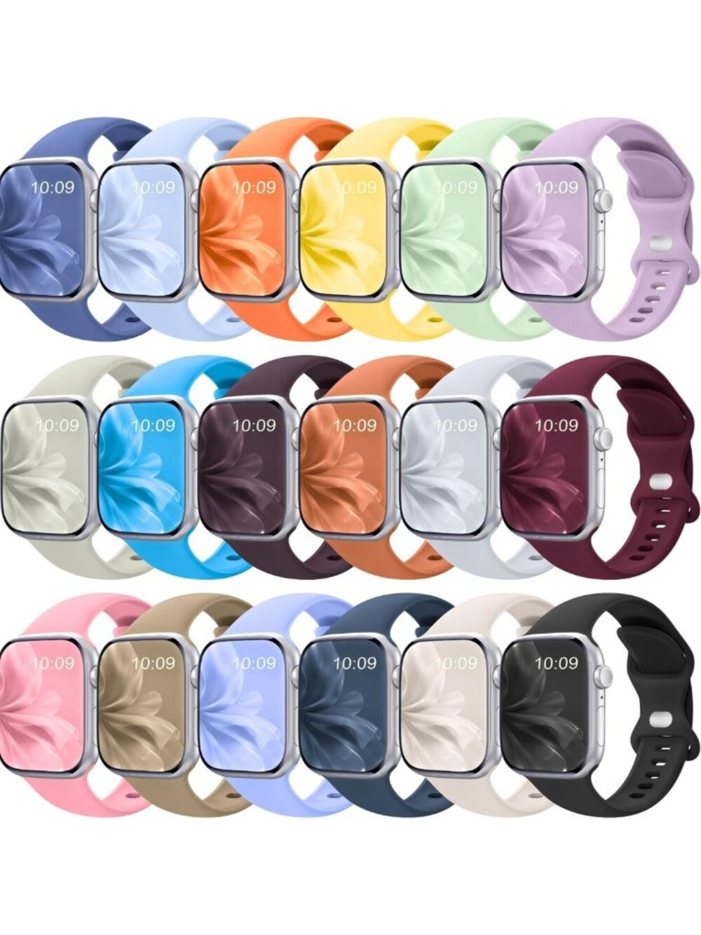 18 Pack Soft Waterproof Silicone Bands for Apple Watch 38mm-49mm, Sport